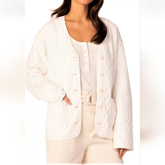 Margaret O'leary Quilted Cotton Jacket in Ivory Size Small - Picture 1 of 9